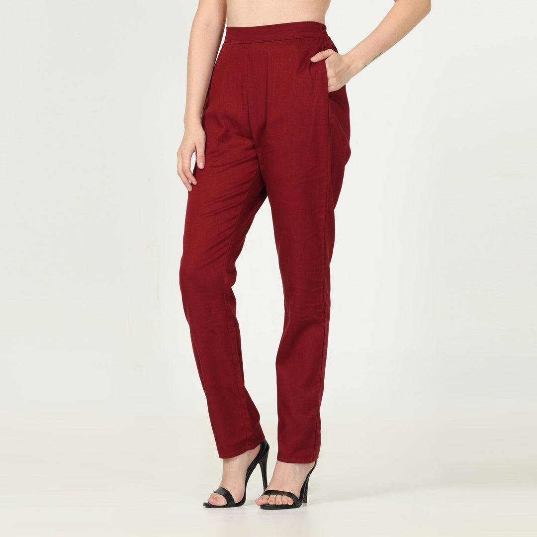 Maroon Tapered Pants for Women | Cotton, Tencel &  Hemp | Chic Comfort