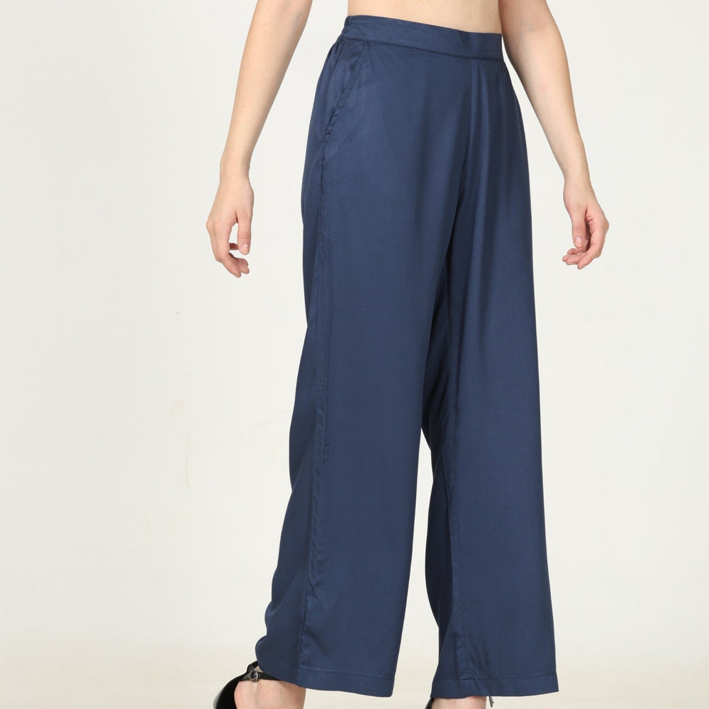 Navy Blue Straight Fit Pant for Women | Lenzing Modal | Everyday Wear