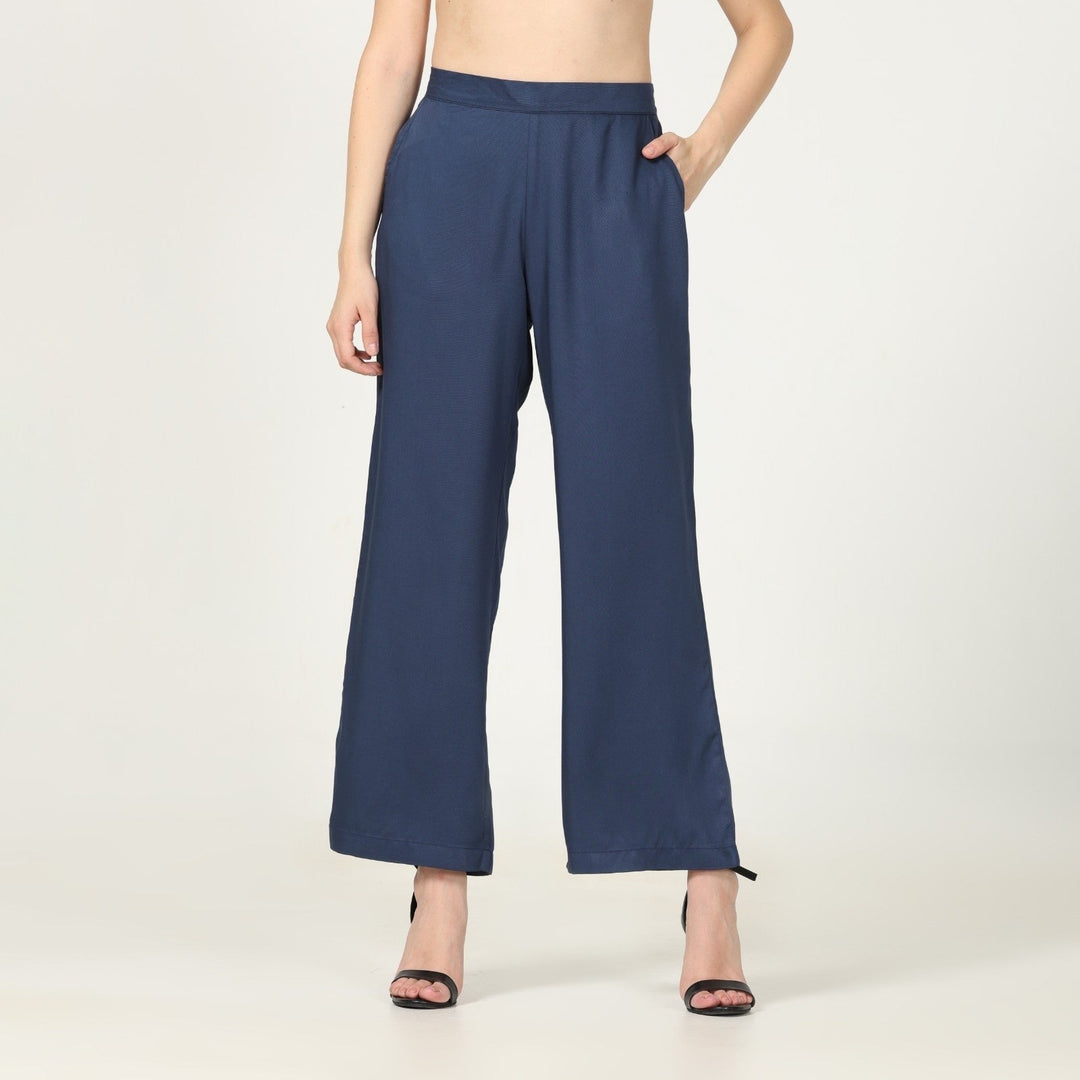 Navy Blue Straight Fit Pant for Women | Lenzing Modal | Everyday Wear