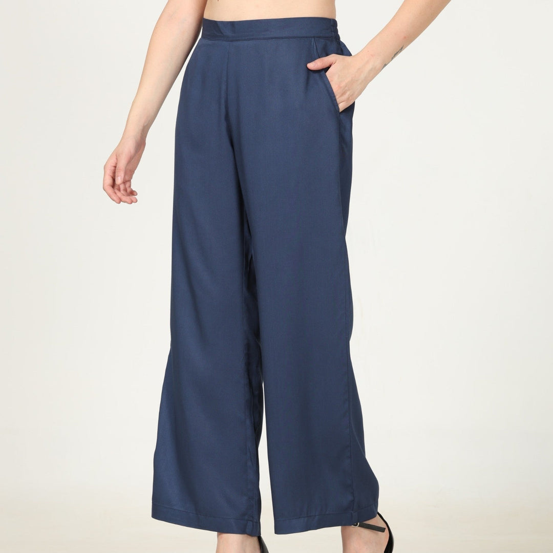 Navy Blue Straight Fit Pant for Women | Lenzing Modal | Everyday Wear