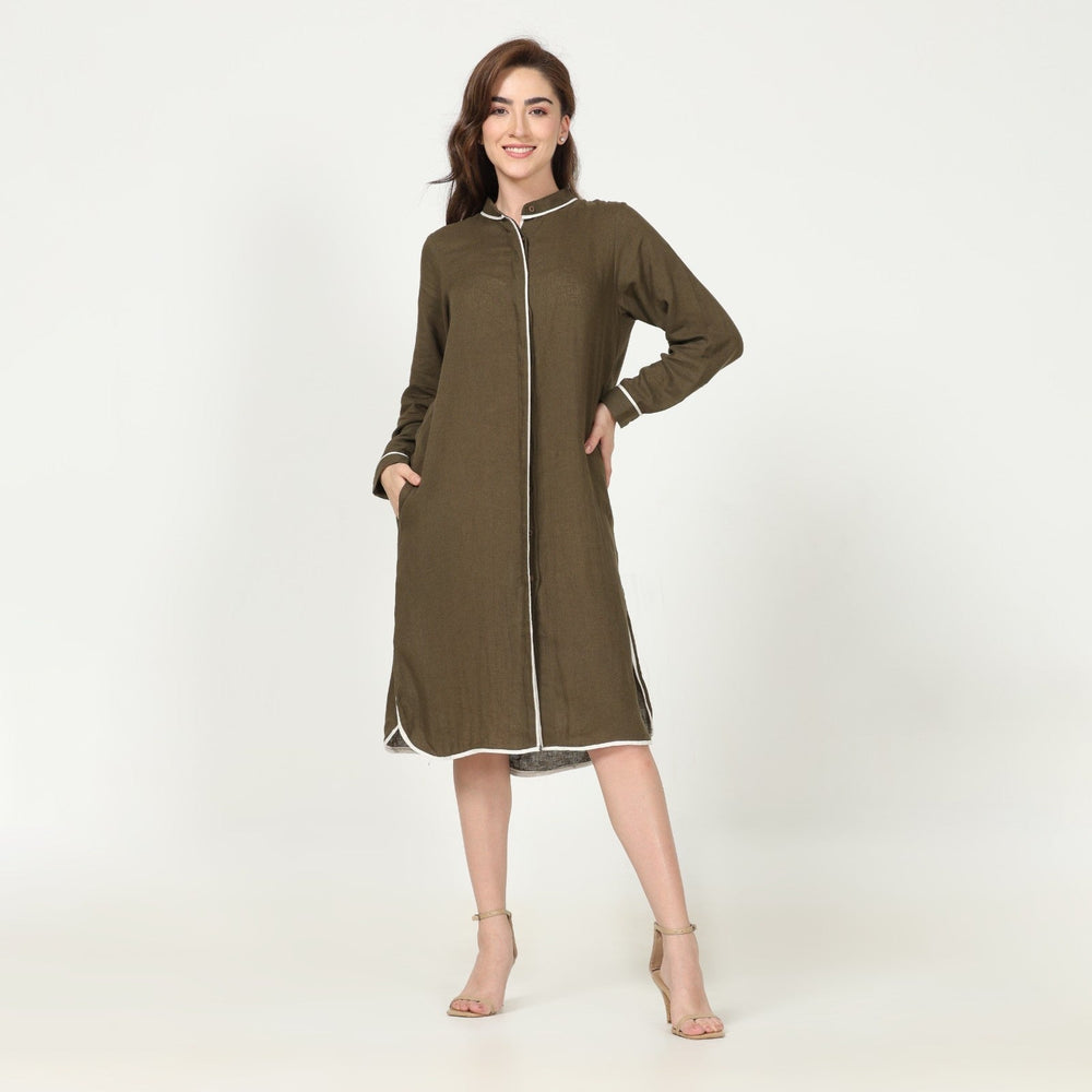 Olive Green Full Sleeves Tunic Shirt for Women | Cotton | Chic Comfort