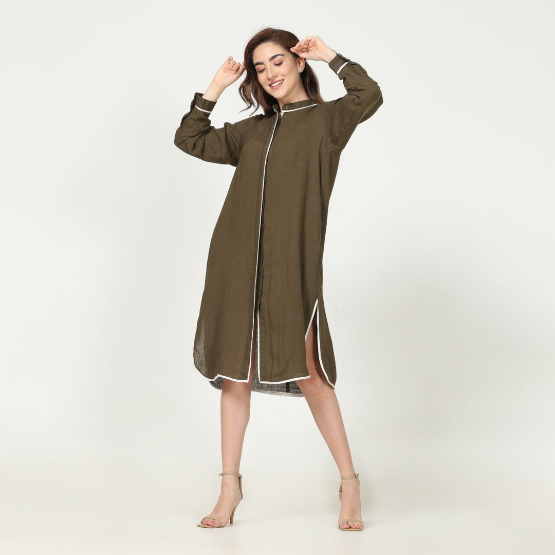 Olive Green Full Sleeves Tunic Shirt for Women | Cotton | Chic Comfort
