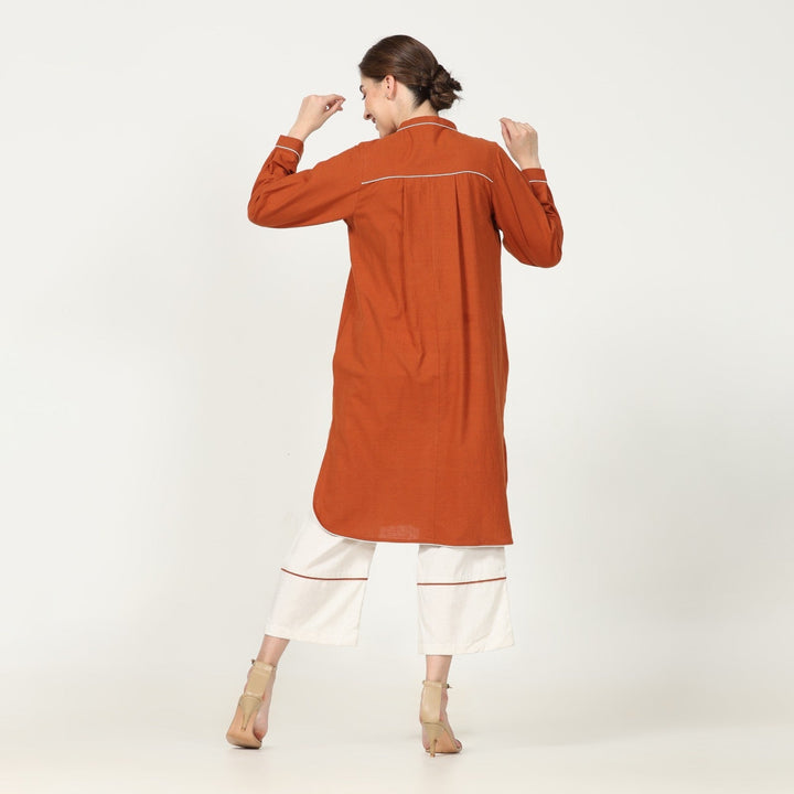 Autumn Rust Overlay With Ecru Top & Pant | Versatile Chic Style | Set Of 3