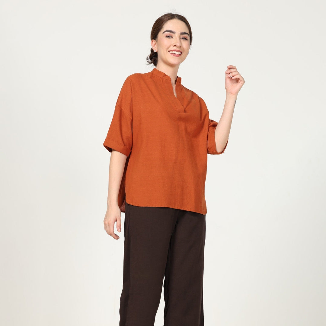 Autumn Rust Kimono Top With Coffee Brown Pant | Chic Comfort
