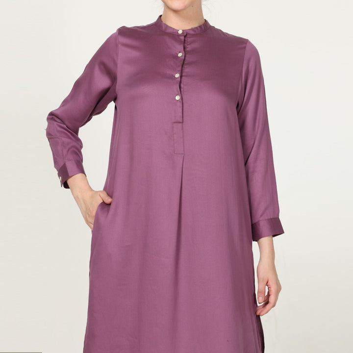 Pleated Tunic In Purple With Coffee Brown Straight Pant | Timeless Style