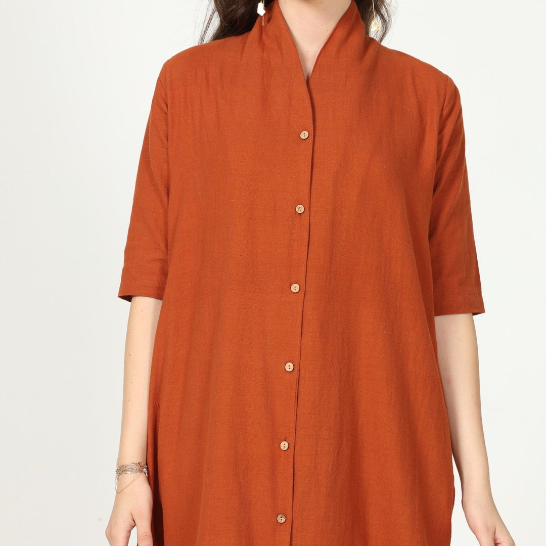 Autumn Rust Overlay With Navy Top & Pant | Weekend Vibe | Set Of 3