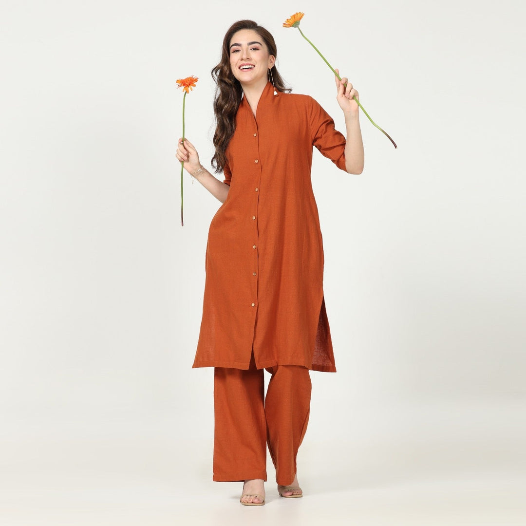 Autumn Rust Tunic Shirt & Pant Set | Cotton | Effortless Elegance