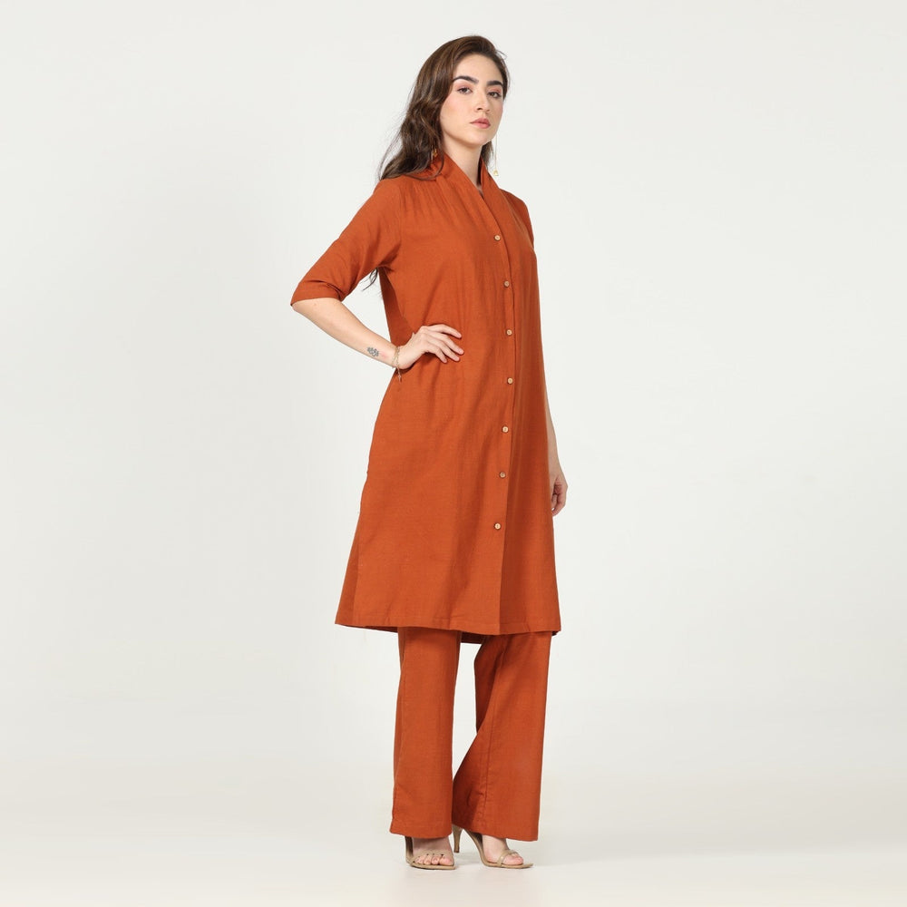 Autumn Rust Tunic Shirt & Pant Set | Cotton | Effortless Elegance