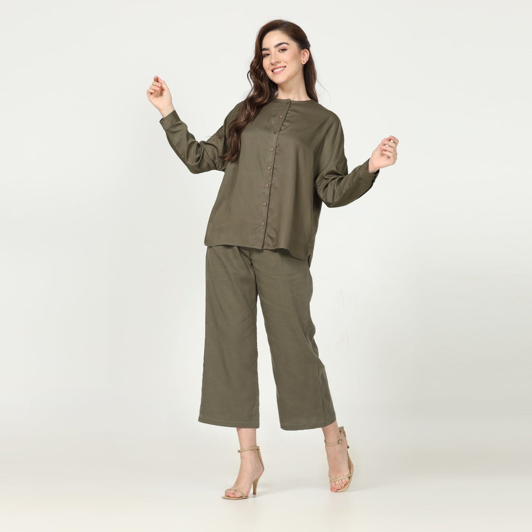 Olive Green Co-ort Set  | Modal | Office-Ready | Hand-Crafted Set Of 2