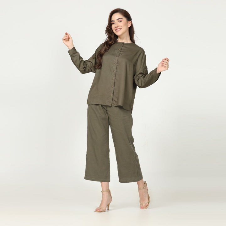 Olive Green Co-ort Set  | Modal | Office-Ready | Hand-Crafted Set Of 2