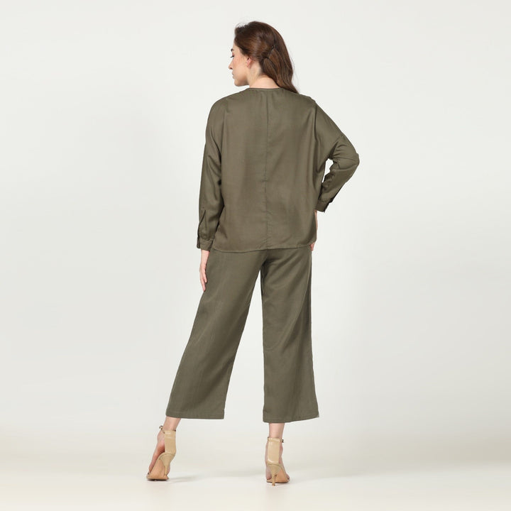Olive Green Co-ort Set  | Modal | Office-Ready | Hand-Crafted Set Of 2