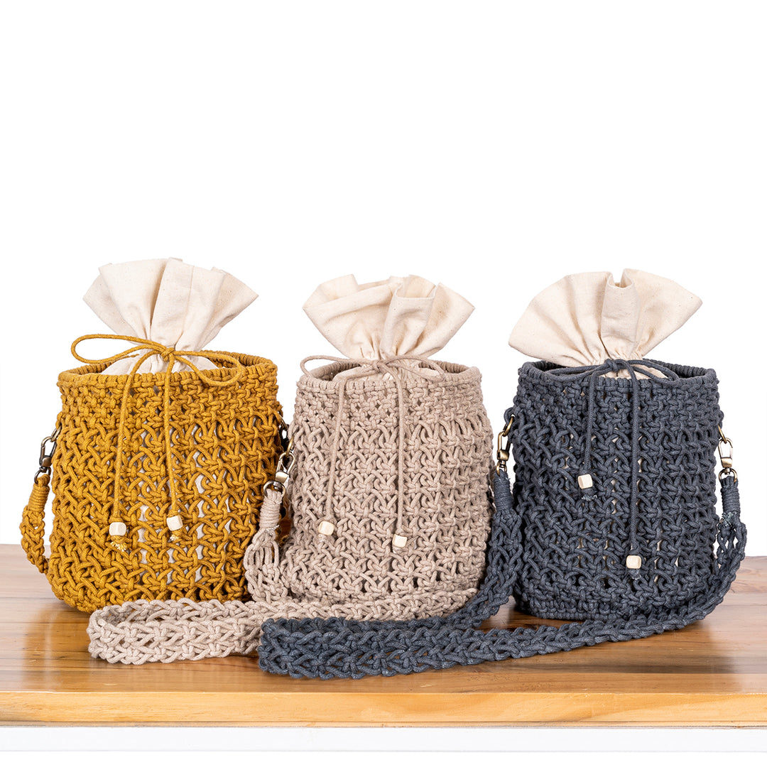 On-The-Go Hand-Knotted Bucket Bag | Artistic | Hand-Crafted  | Macramé