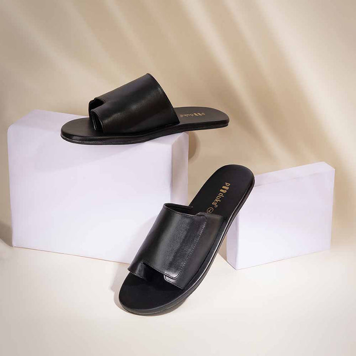 Comfy Black Eco-Friendly Men Flats | Cloak Vegan Leather Slides