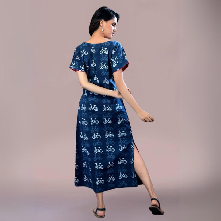 Violeta Cotton Dress | Boat Neck | Dabu Block Print | Everyday Wear | Indigo Blue