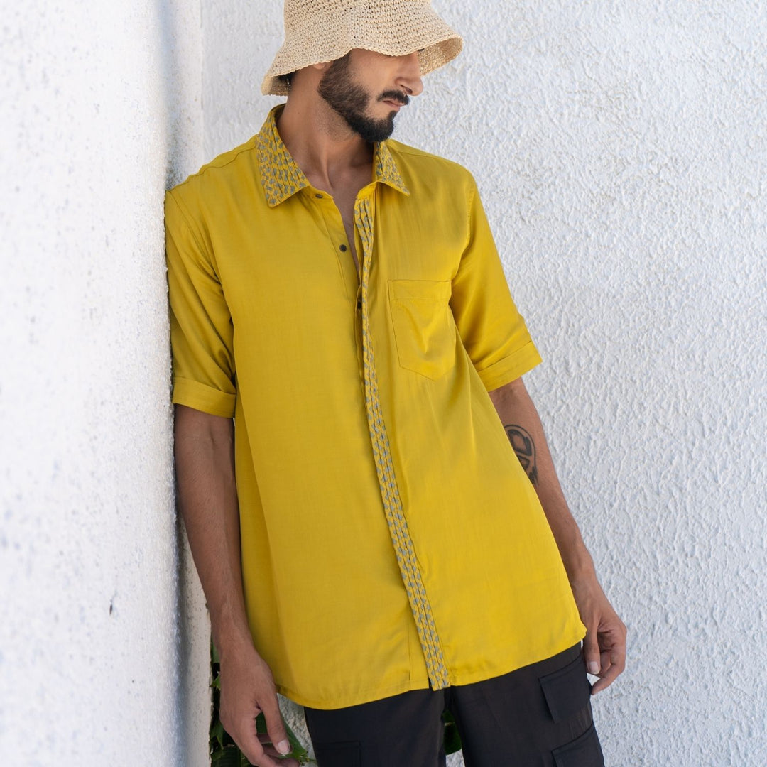 Yellow-Green Braid Shirt | Bold Minimalist Style | Men's Casual Wear