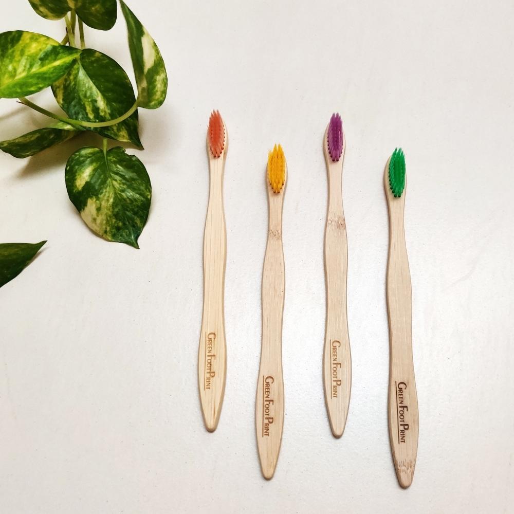 Natural Bamboo Toothbrush With Coloured Bristles For Adults | Pack Of 4