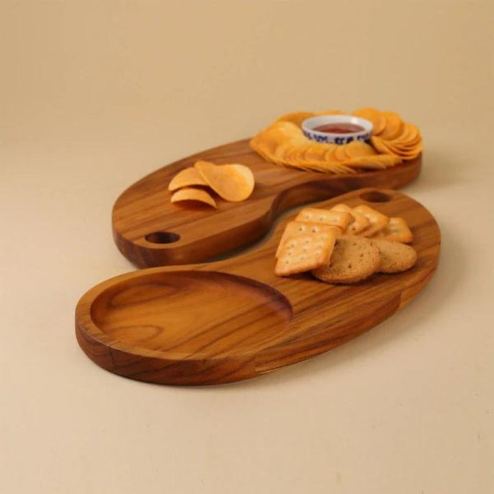 Chopping Board / Service Platter with Collector Bowl | Teak Wood | 14 Inch