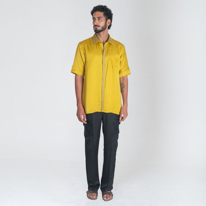 Yellow-Green Braid Shirt | Bold Minimalist Style | Men's Casual Wear