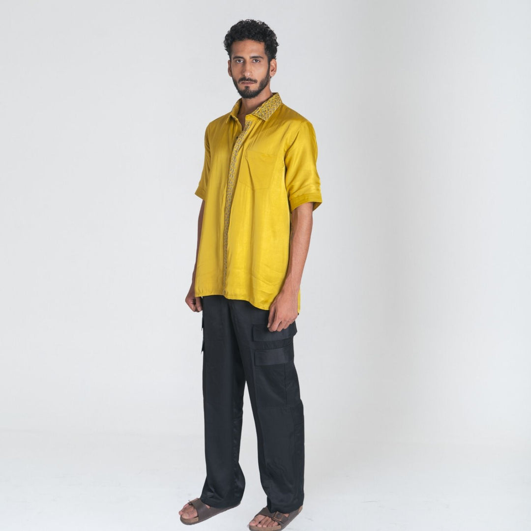 Yellow-Green Braid Shirt | Bold Minimalist Style | Men's Casual Wear