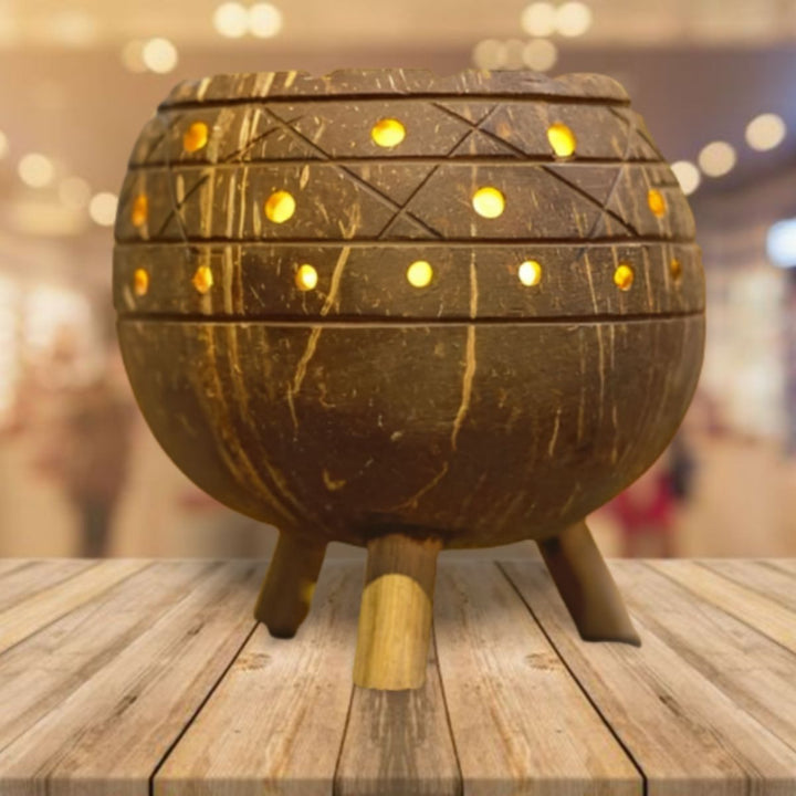 Coconut Shell Hand-Carved Planter / Tea Light Candle Holder | 