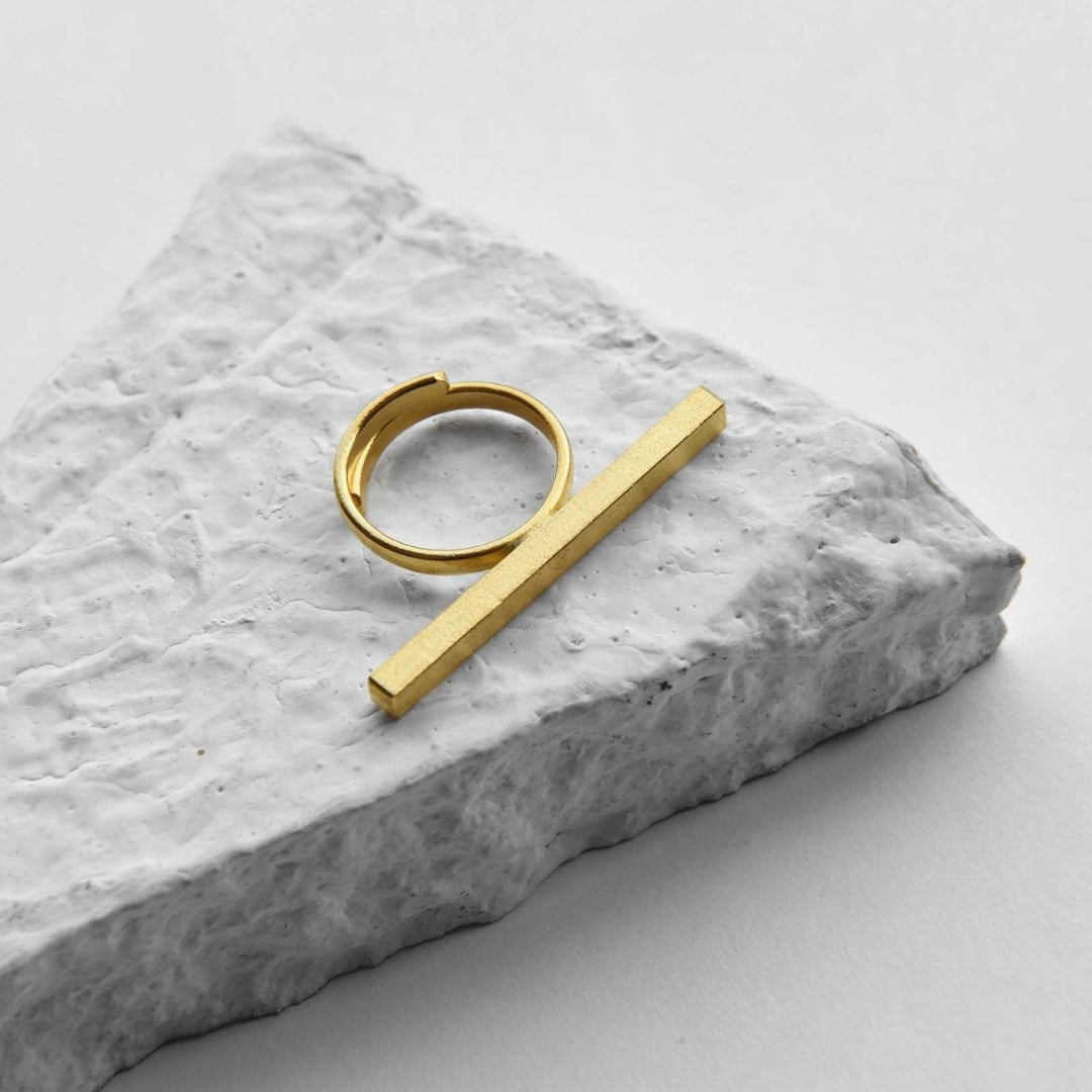 Dash Finger Ring | Gold Finish Brass Jewellery | Hand-Crafted | Sustainable