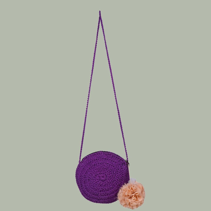 Miniature Round Mini Sling Bag | Hand-Crochet | Cotton Yarn | Violet