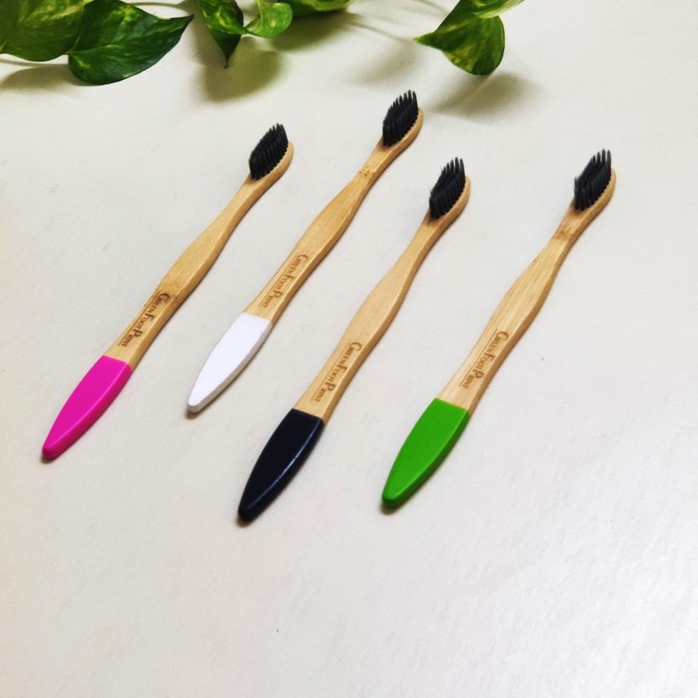 Natural Bamboo Toothbrush With Charcoal Bristles For Adults | Pack Of 4