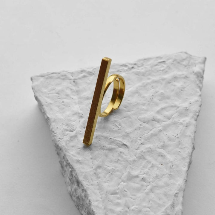 Dash Finger Ring | Gold Finish Brass Jewellery | Hand-Crafted | Sustainable