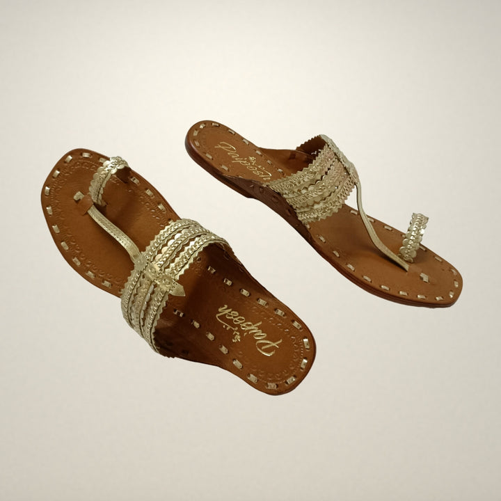 Light Gold Kolhapuri Flats for Women | Handmade & Hand-Crafted | Day-Long Wear