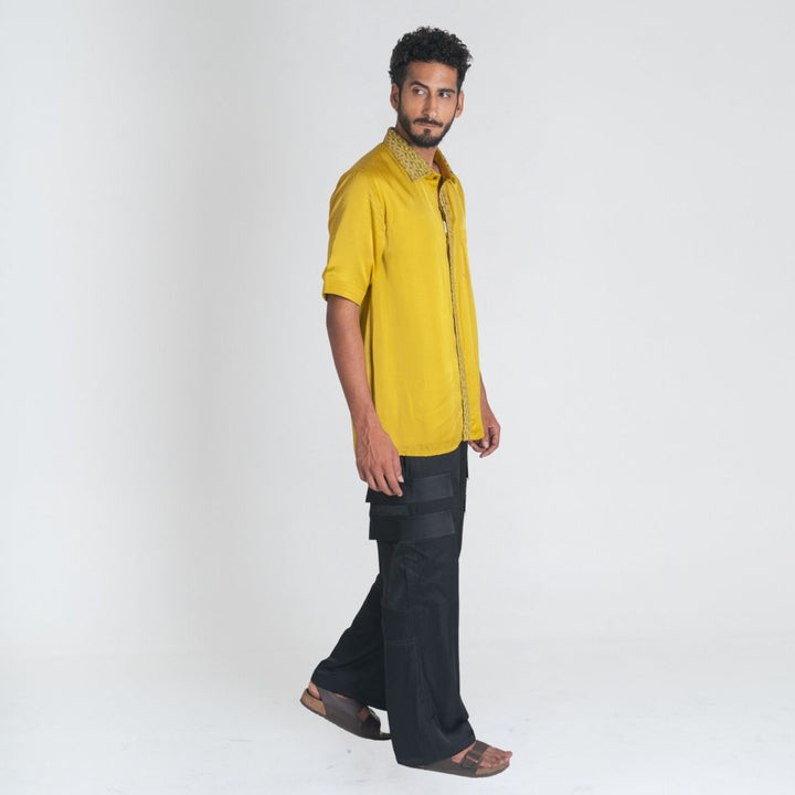 Yellow-Green Braid Shirt | Bold Minimalist Style | Men's Casual Wear