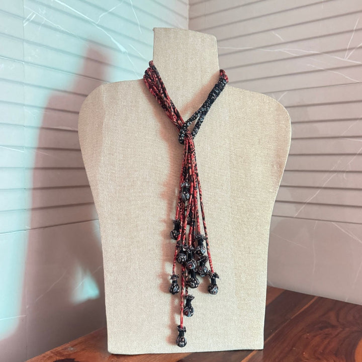 Boho Styled Neckpiece For Women | Hand Crafted | Potli Pattern | Black & Red