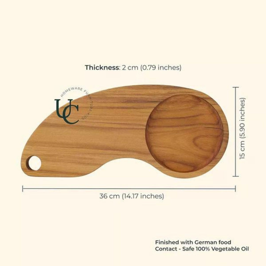 Chopping Board / Service Platter with Collector Bowl | Teak Wood | 14 Inch