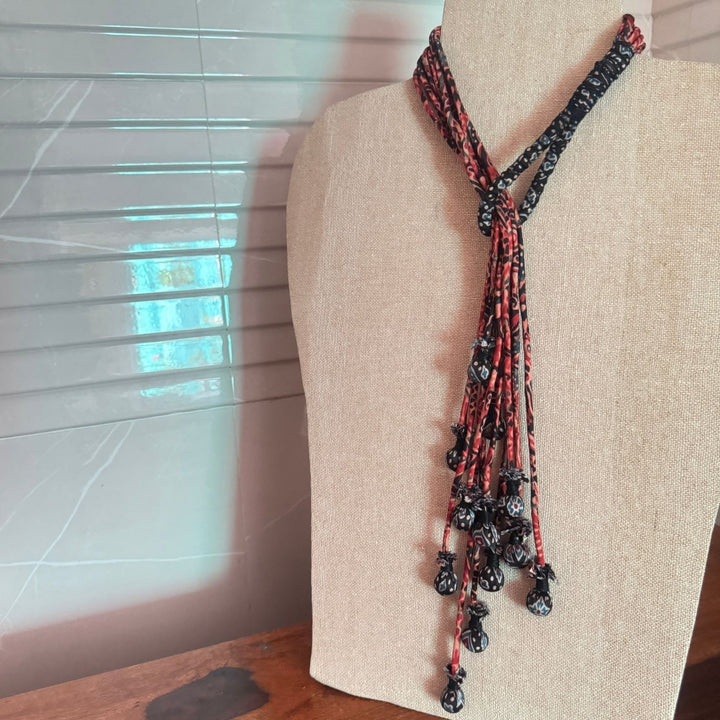 Boho Styled Neckpiece For Women | Hand Crafted | Potli Pattern | Black & Red