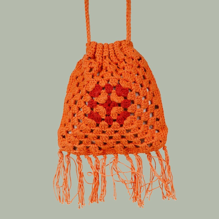 Long Handle Potli Bag | Hand-Crafted & Crochet | Cotton Yarn | Rust