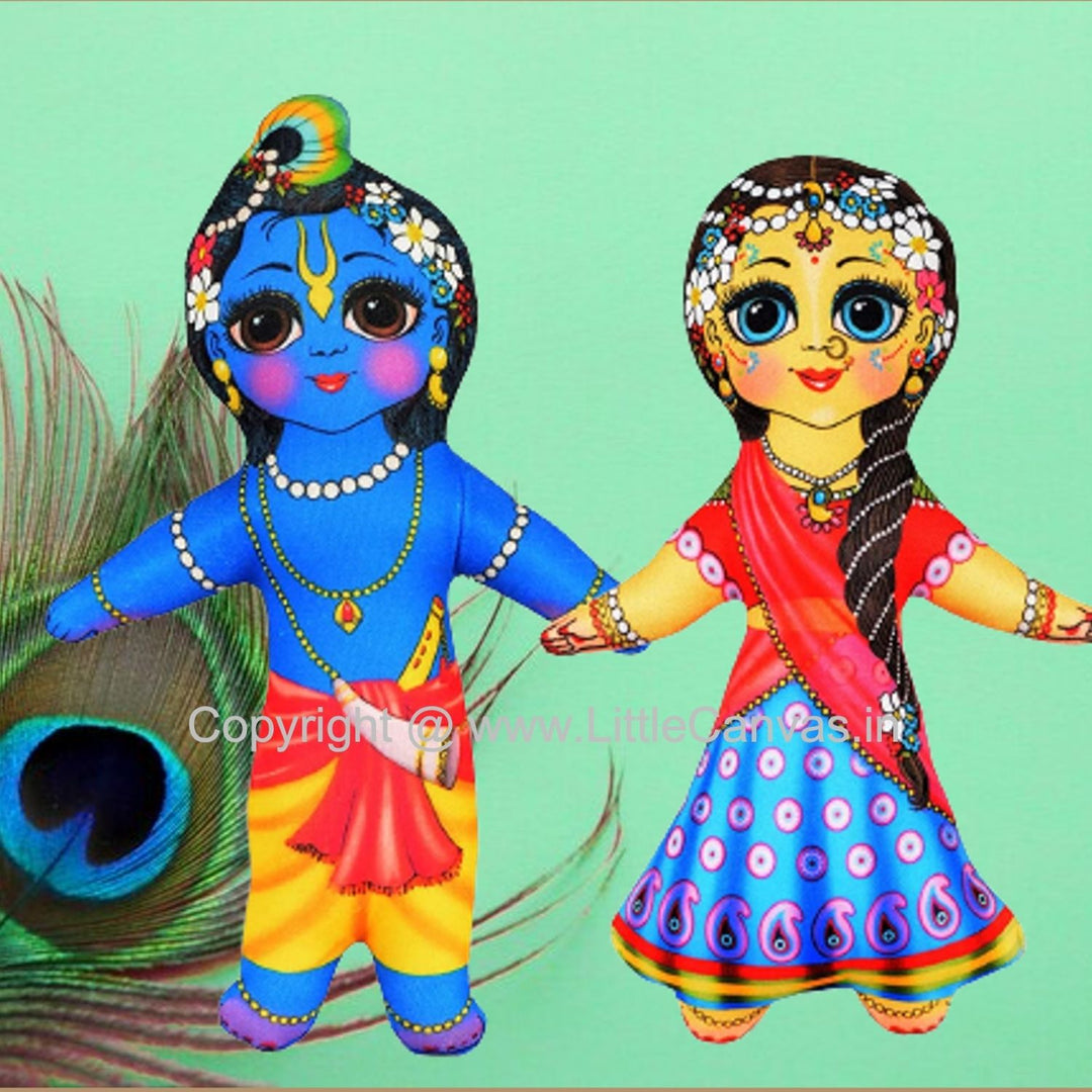 Lord Krishna & Goddess Radha Plush Dolls | Indian Mythological Toys | Set Of 2