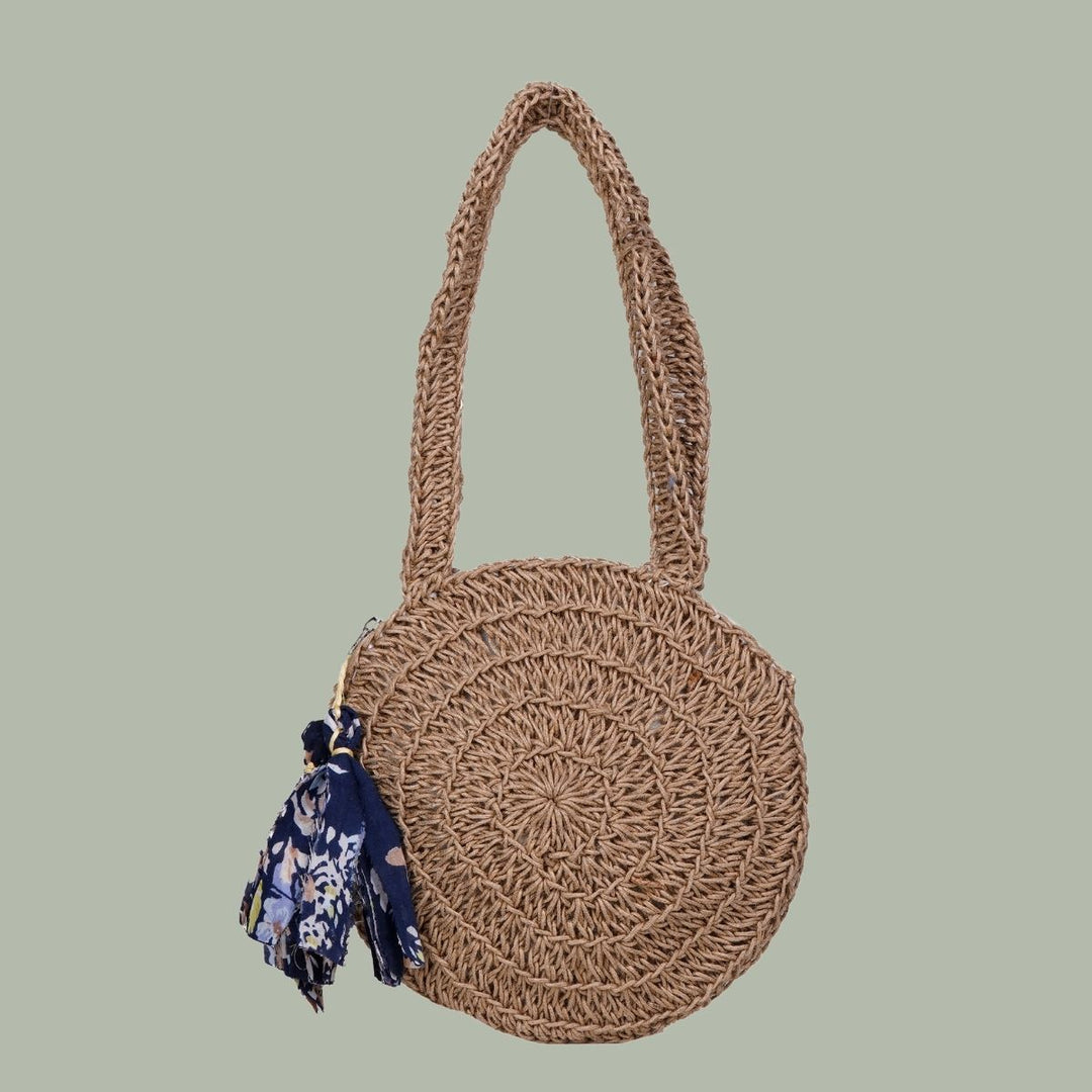 Miniature Round Hand Bag | Hand-Crochet | Jute Yarn | Brown