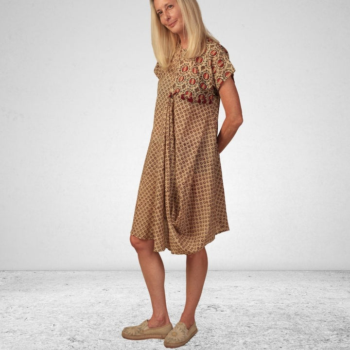 The Asma Dress | Breathable Cotton | Casual Dress | Hand Block Printed | Beige