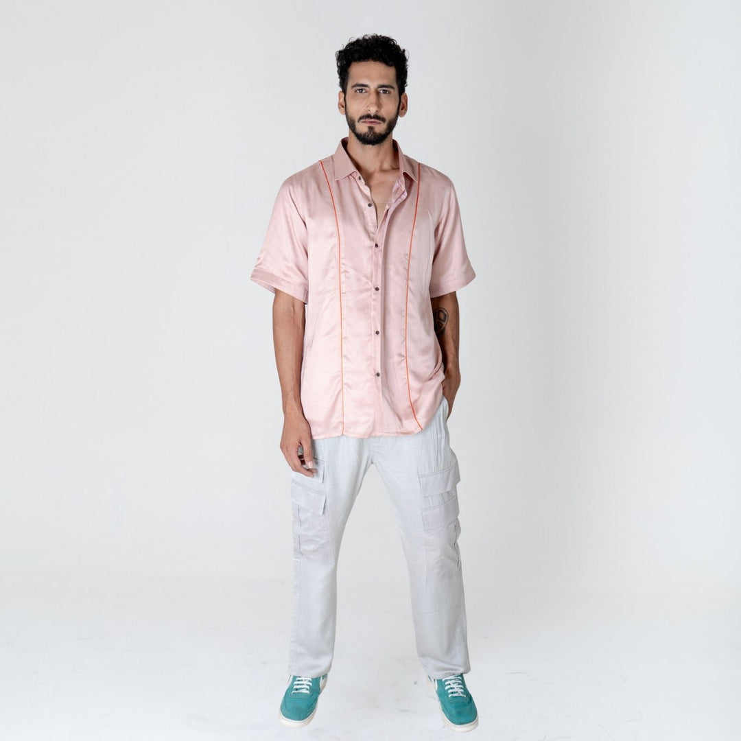 Pink Flap Panelled Shirt | Bold & Modern Design | Casual Resort Wear