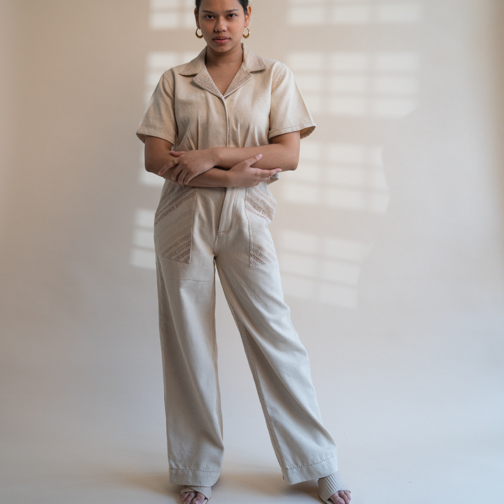 Ivory Denim Pants | Hand Spun & Woven | Kantha Crafted | Consciously Smart