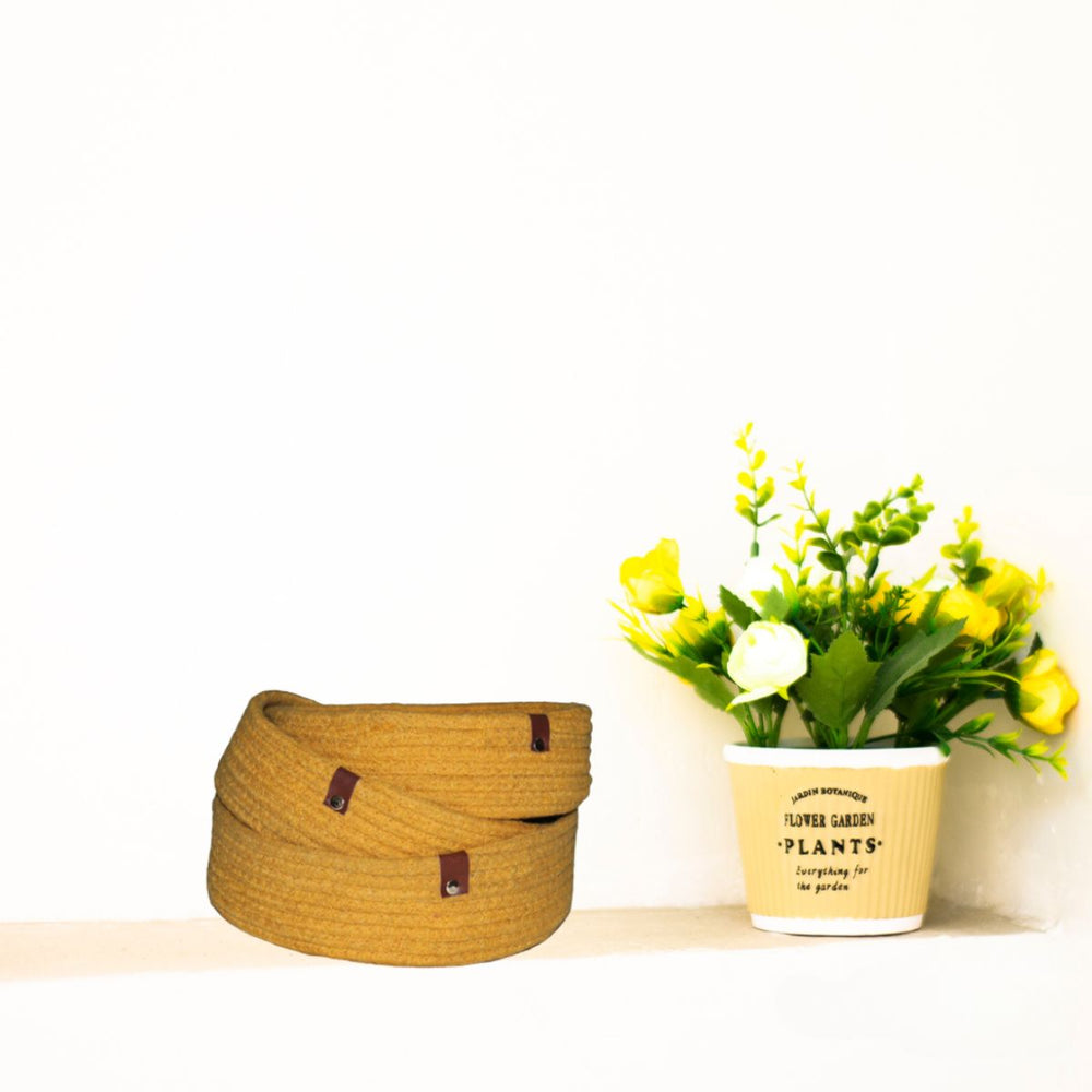 Mustard Yellow Hand-Crafted Nesting Basket | Cotton | Bohemian | Set Of 3