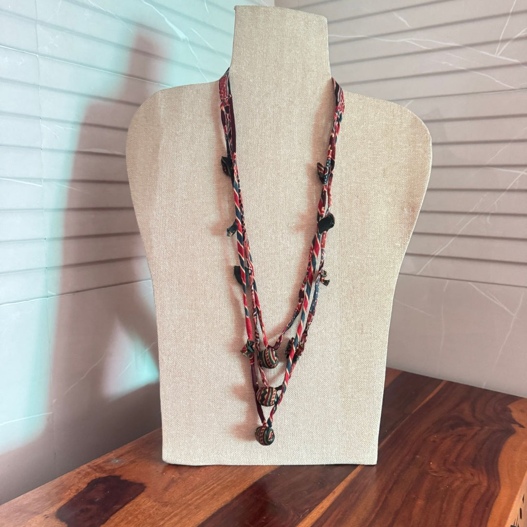 Madder Red Rustic Layered Necklace | Hand Crafted | Artistic Fabric Jewelry | Unique