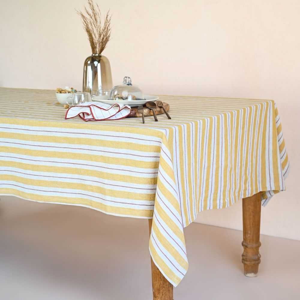 Subtle Stripe Segue Linen Tablecloth | Embracing Functionality with Style