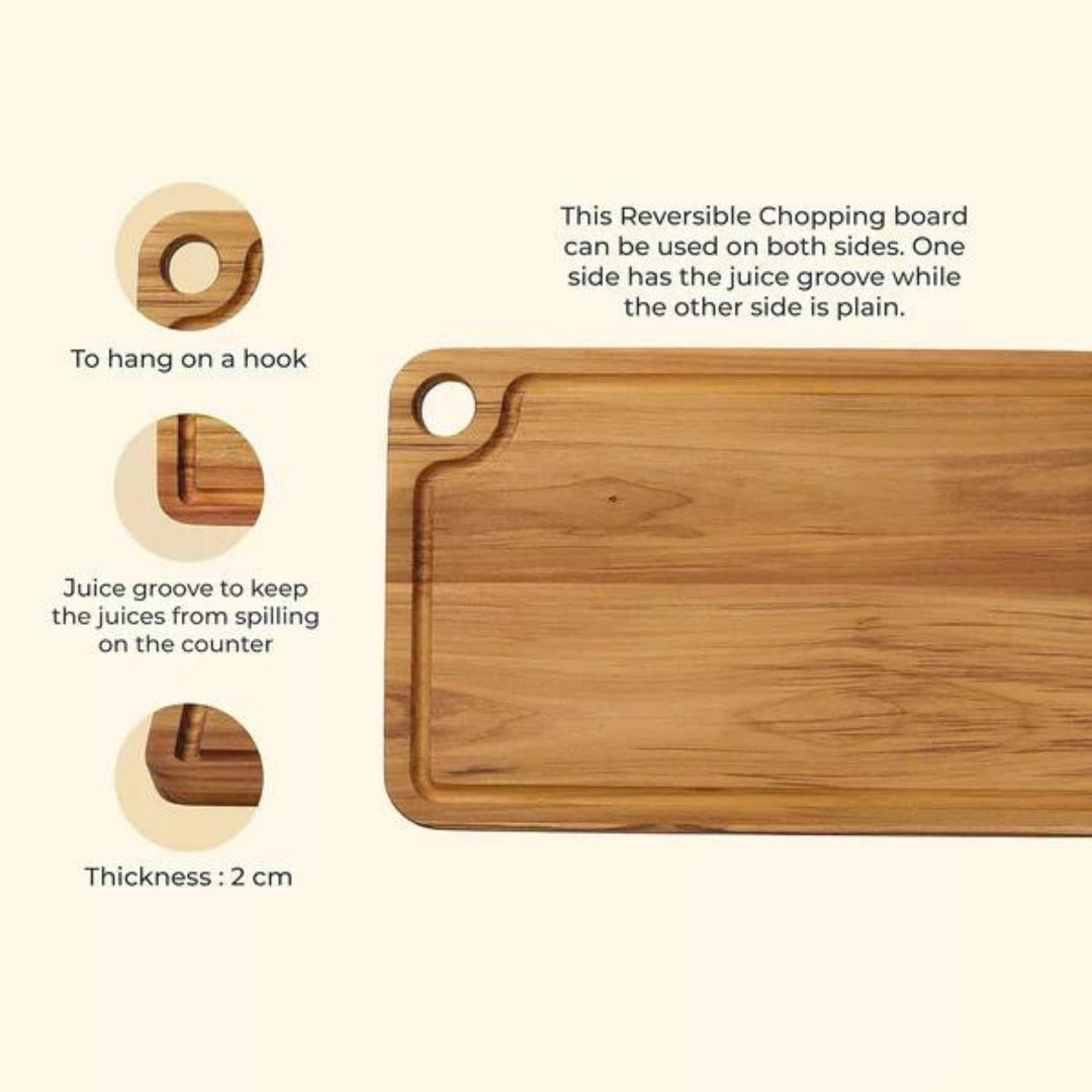 Teakogram Reversible Chopping Board | Teak Wood | Hand-Crafted | Large - 16 Inch