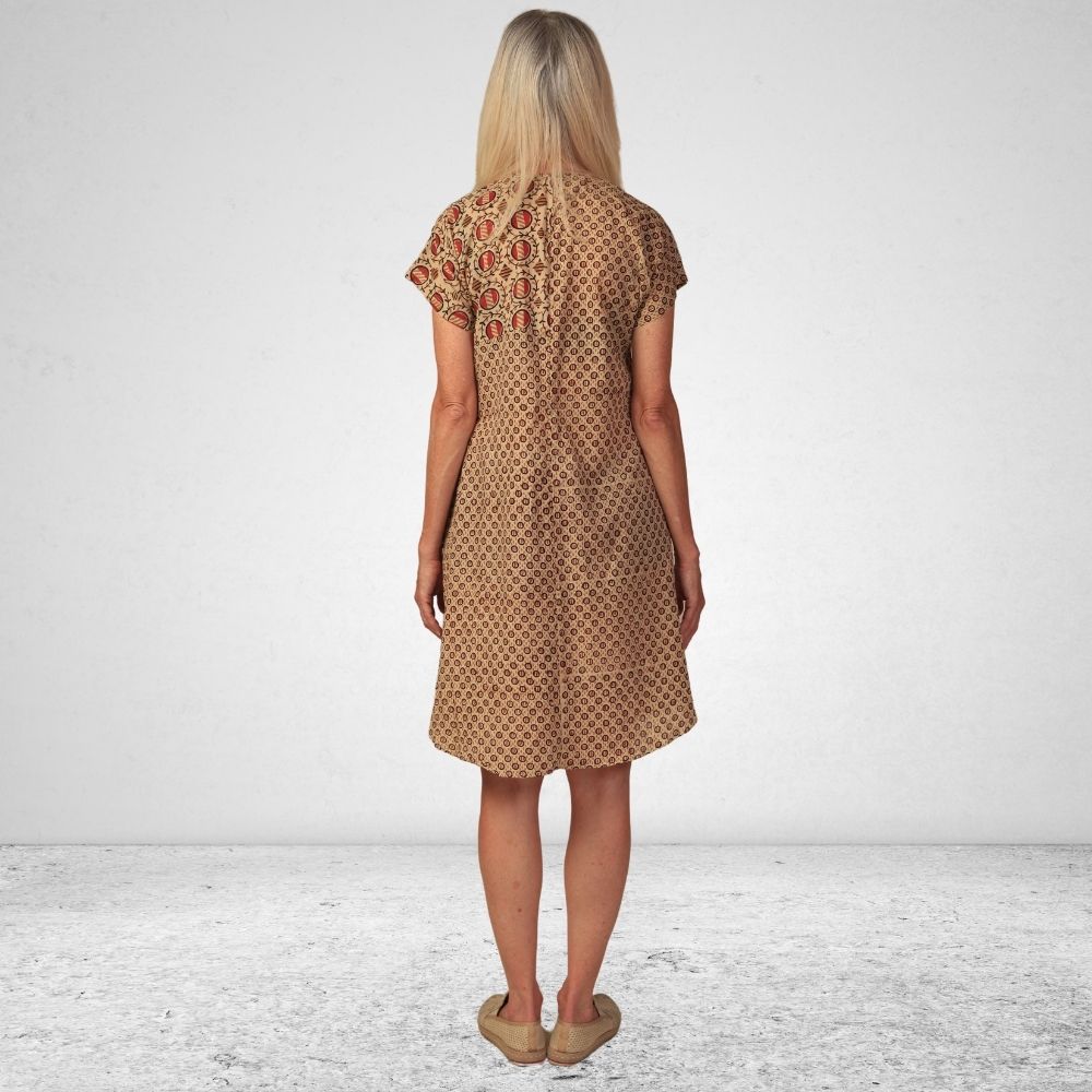 The Asma Dress | Breathable Cotton | Casual Dress | Hand Block Printed | Beige