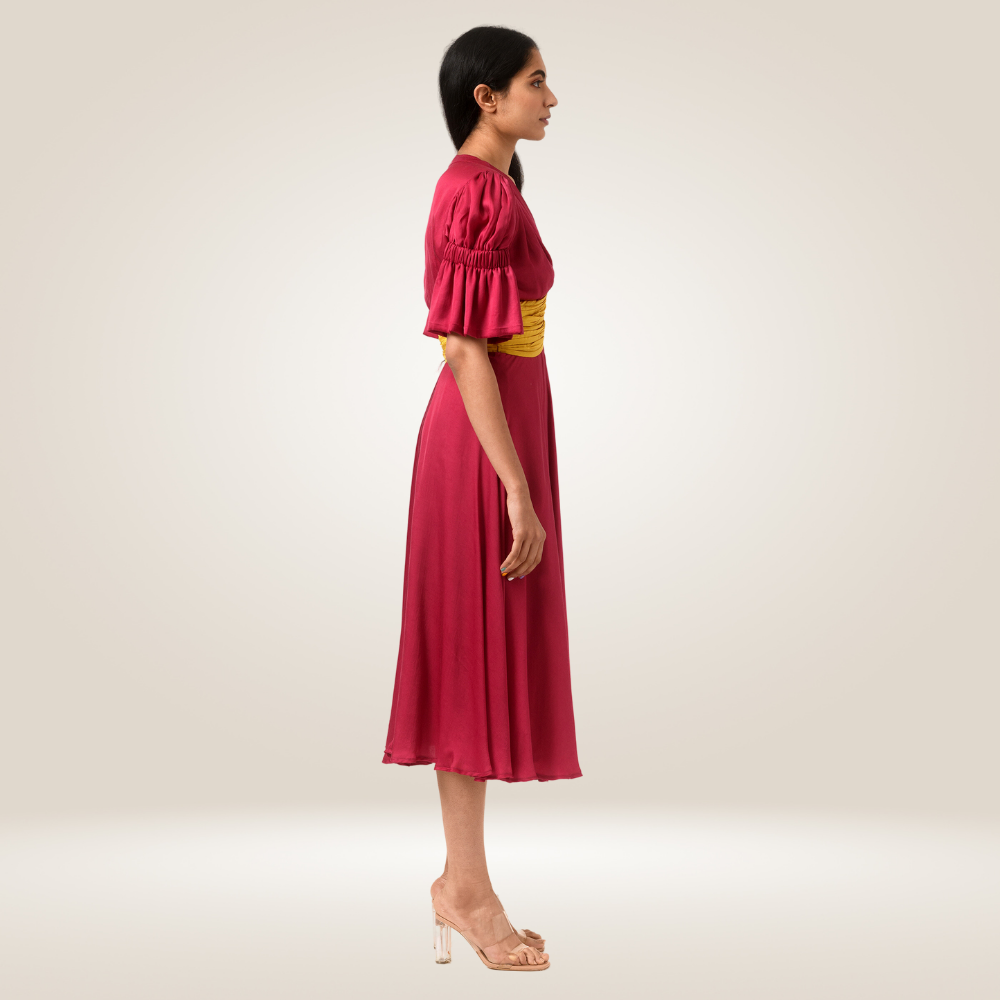 Wine-Yellow Colour Block Dress | Made in Bemberg Modal