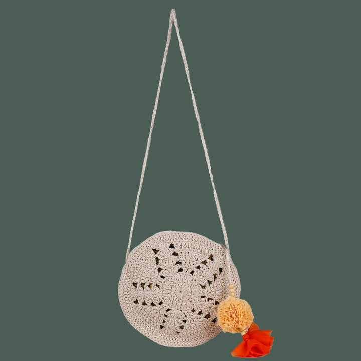 Round Designer Mini Sling Bag | Hand-Crochet | Cotton Yarn | Off White