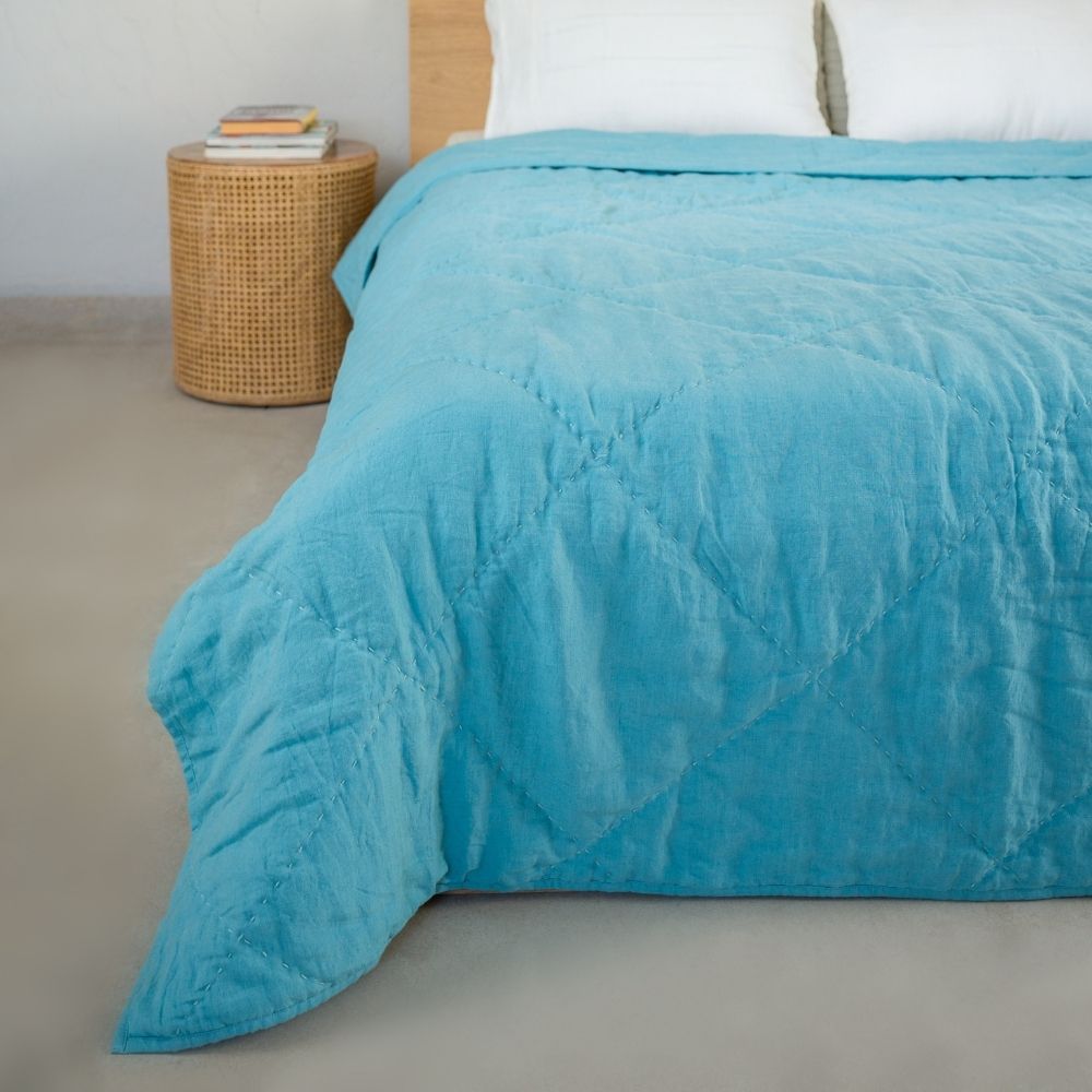 Linen Quilt for Comfy Snuggle | Made of Eco-Friendly Linen | Turquoise