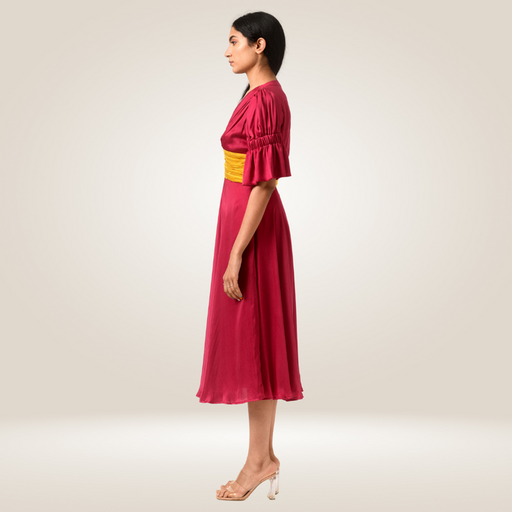 Wine-Yellow Colour Block Dress | Made in Bemberg Modal