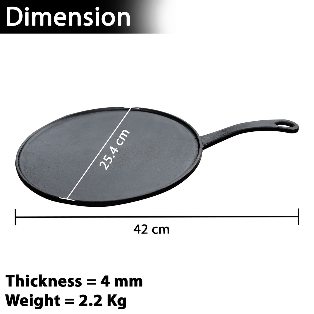 Dosa Tawa | Pre Seasoned | Made of Cast Iron | Toxin Free | Grey & Black | 10 Inches