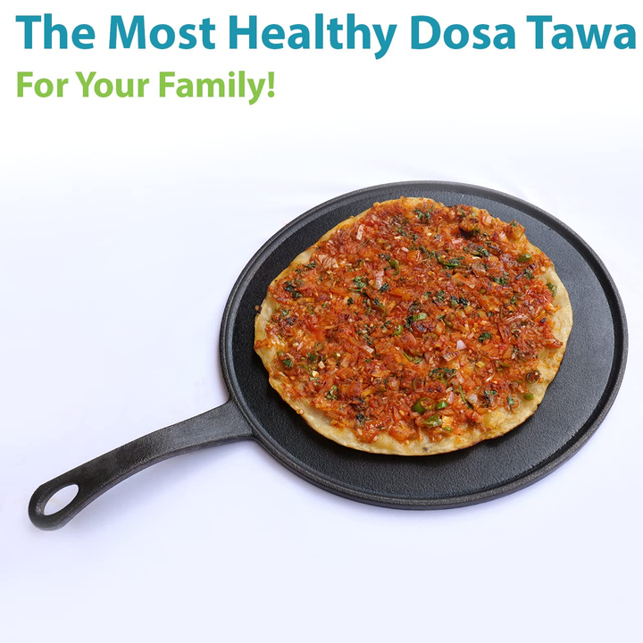 Dosa Tawa | Pre Seasoned | Made of Cast Iron | Toxin Free | Grey & Black | 10 Inches